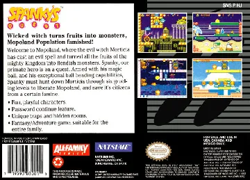 Spanky's Quest (USA) box cover back